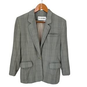 JH COLLECTIBLES Blazer Womens 6 Grey Plaid 100% Wool Classic Vintage 80s